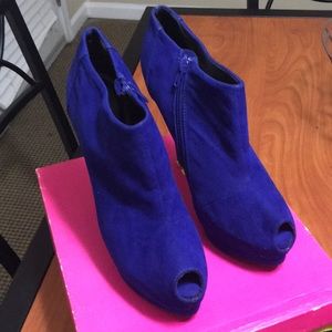 Cobalt velvet blue peep toe heels